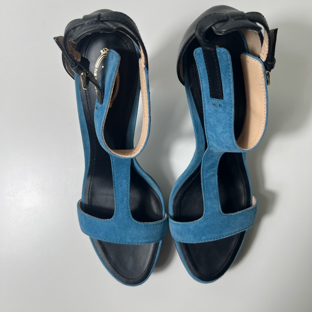 Tod's Sand Plat Gooma T105 Fasce Suede & Leather T-Strap Platform Sandal Heels - Picture 9 of 14